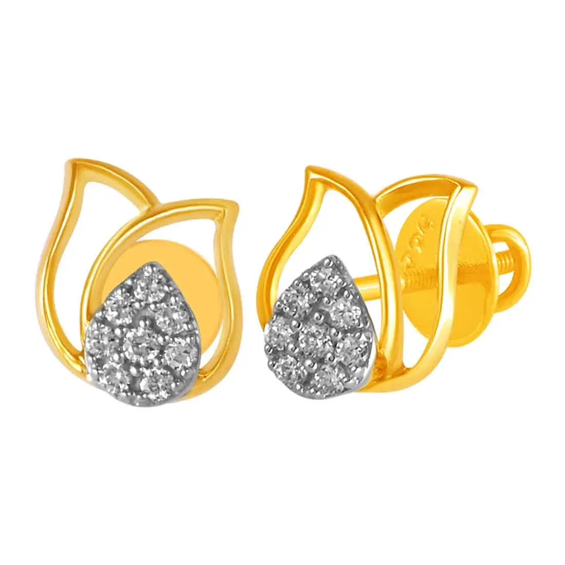 14KT (585) Yellow Gold & Diamond Interlapping Stud Earrings