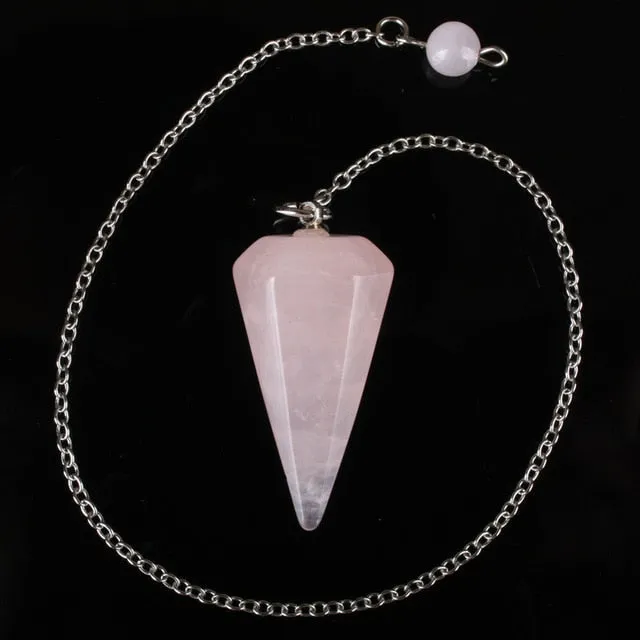 1PCS Stone Lapis lazuli Opal Rose Pink Quartz Howlite Stone Cone Chain Dowsing Healing Chakra Pendulum With Chain