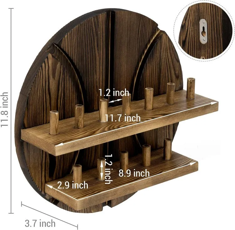 2 Tier Wall Mounted Brown Wood Sports Championship Ring Holder, Jewelry Storage Display