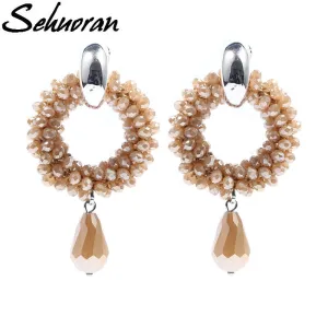 2017New hot sale earings Long For Woman with Copper round and crystal oorbellen statement  drop earrings pendants