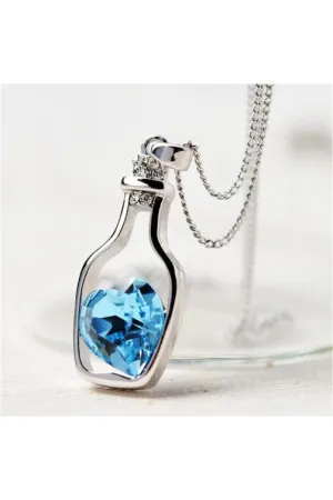 3-colors Heart Crystal Pendant Necklace