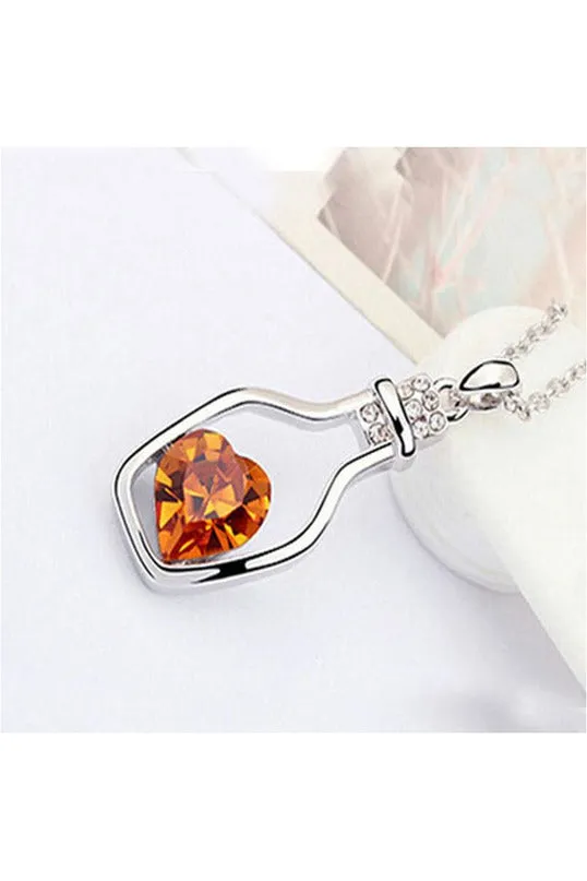 3-colors Heart Crystal Pendant Necklace