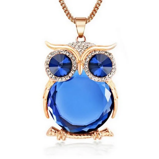 8 Colors Trendy Owl Necklace Fashion Rhinestone Crystal Jewelry Statement Women Necklace Silver Chain Long Necklaces & Pendants