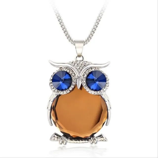 8 Colors Trendy Owl Necklace Fashion Rhinestone Crystal Jewelry Statement Women Necklace Silver Chain Long Necklaces & Pendants