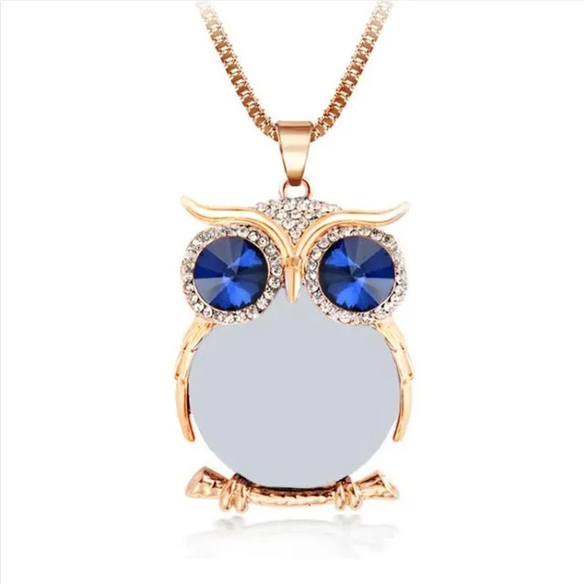 8 Colors Trendy Owl Necklace Fashion Rhinestone Crystal Jewelry Statement Women Necklace Silver Chain Long Necklaces & Pendants