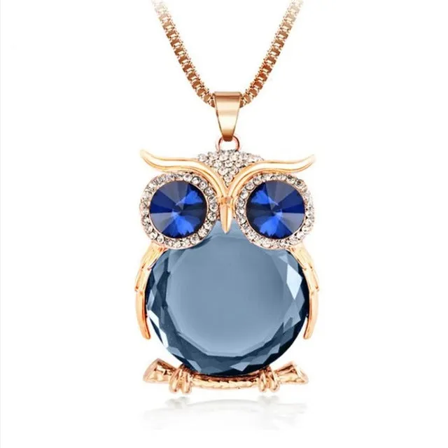 8 Colors Trendy Owl Necklace Fashion Rhinestone Crystal Jewelry Statement Women Necklace Silver Chain Long Necklaces & Pendants