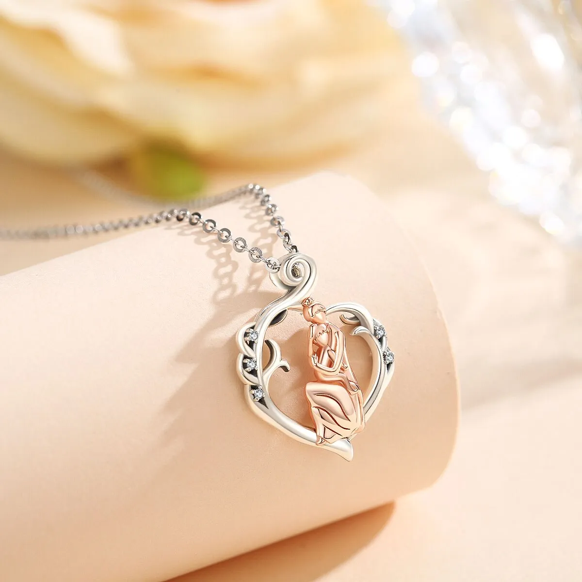 925 Sterling Silver Mother Daughter Guardian Heart Pendant Clean Crystal Necklace Fashion Jewelry For women Mom