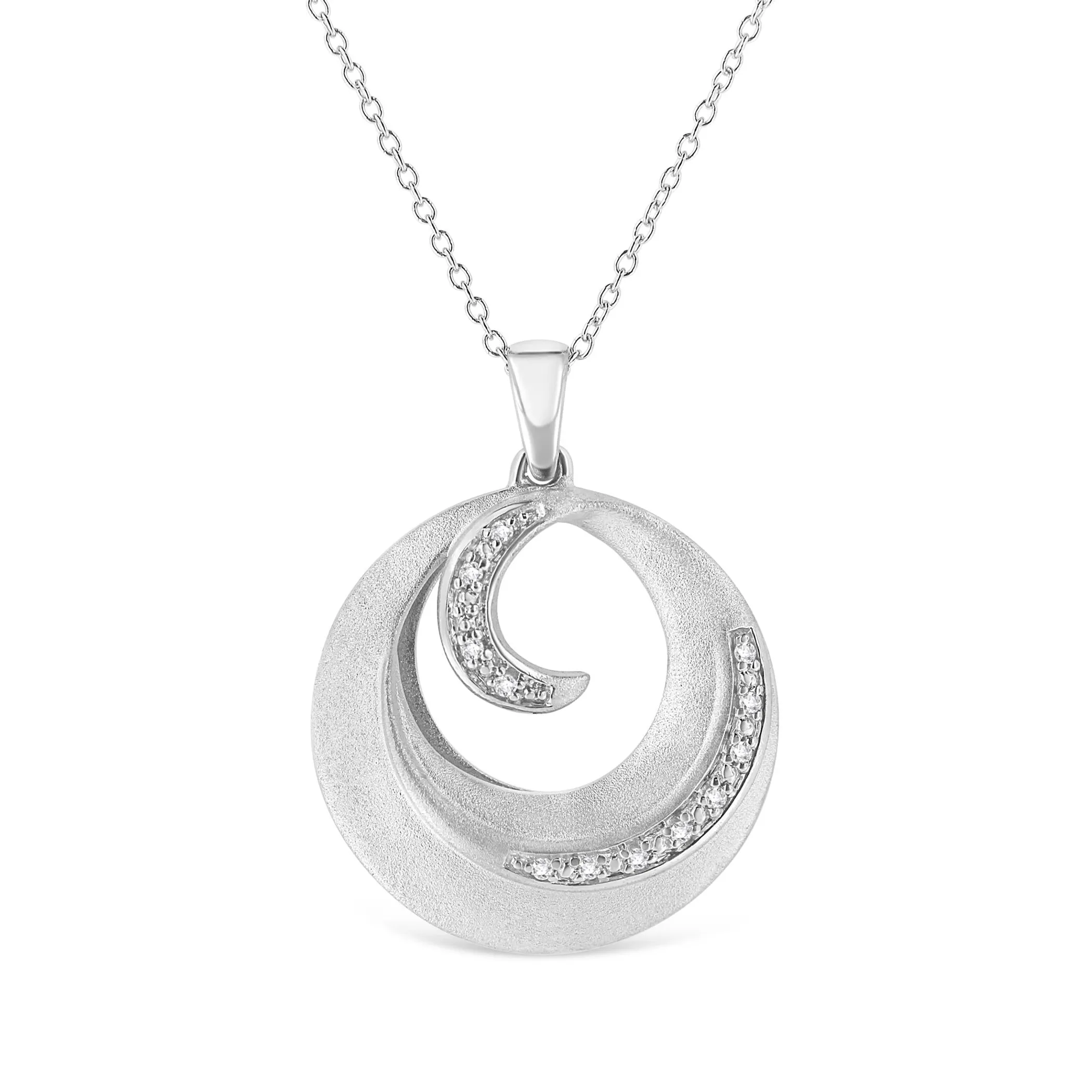 .925 Sterling Silver Pave-Set Diamond Accent Fashion Circle 18" Pendant Necklace (I-J Color, I1-I2 Clarity)