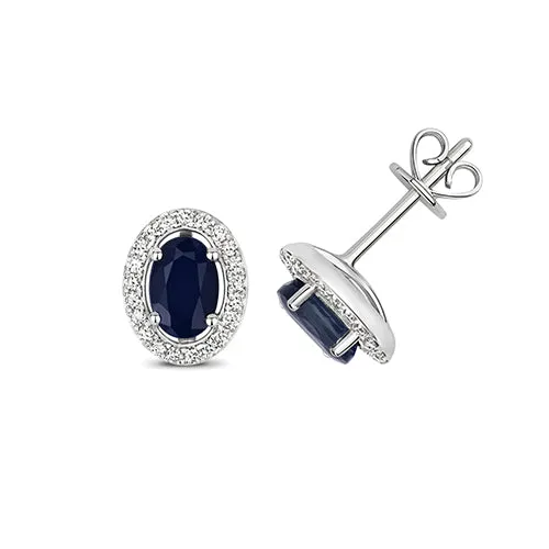 9ct White Gold Sapphire & Diamond Halo Studs