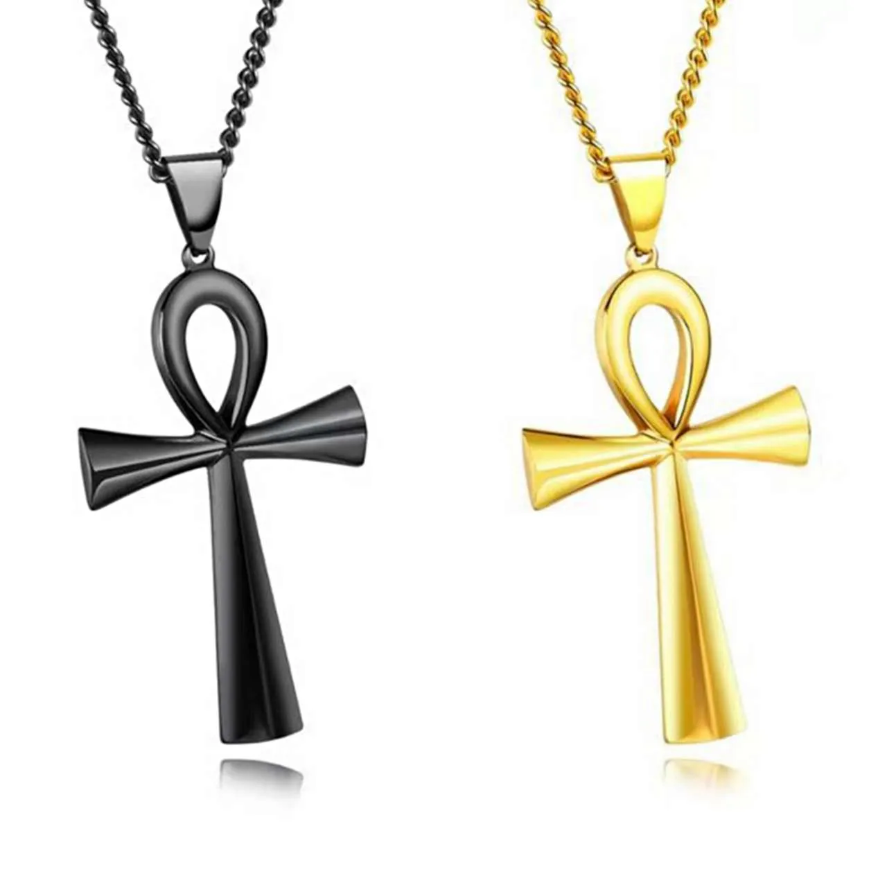 Amulet Pendant Egyptian Ankh Crucifix Necklaces Pendants Stainless Steel Symbol of Life Cross Necklaces Jewelry Gifts Chains