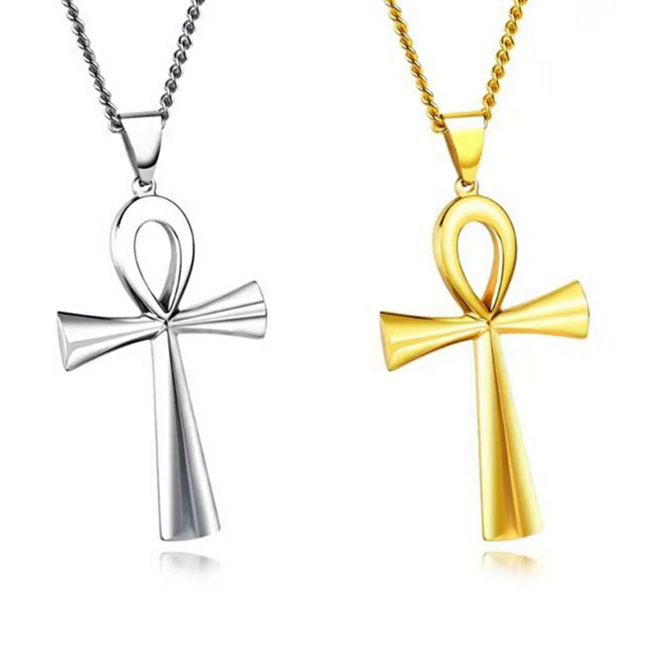 Amulet Pendant Egyptian Ankh Crucifix Necklaces Pendants Stainless Steel Symbol of Life Cross Necklaces Jewelry Gifts Chains