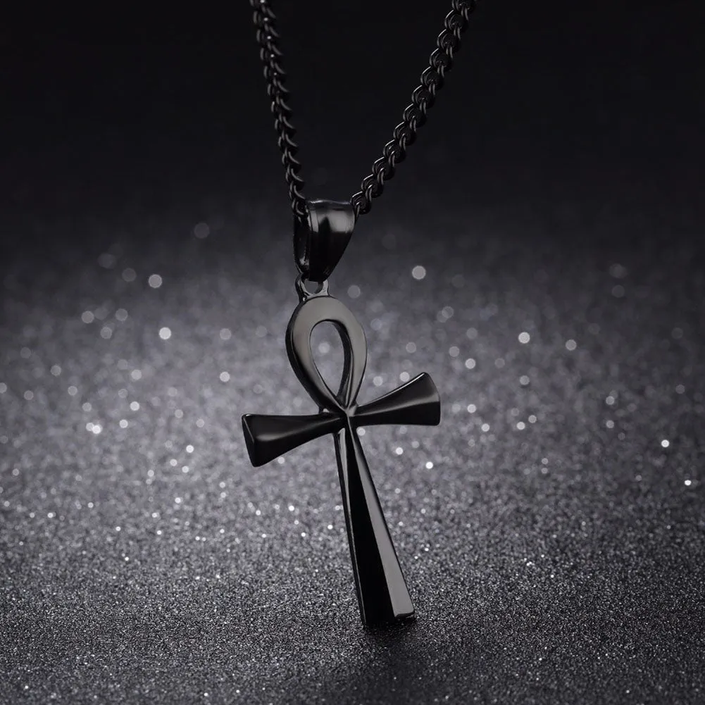 Amulet Pendant Egyptian Ankh Crucifix Necklaces Pendants Stainless Steel Symbol of Life Cross Necklaces Jewelry Gifts Chains