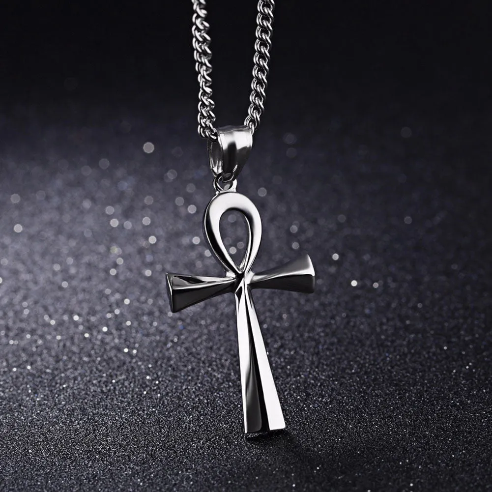 Amulet Pendant Egyptian Ankh Crucifix Necklaces Pendants Stainless Steel Symbol of Life Cross Necklaces Jewelry Gifts Chains