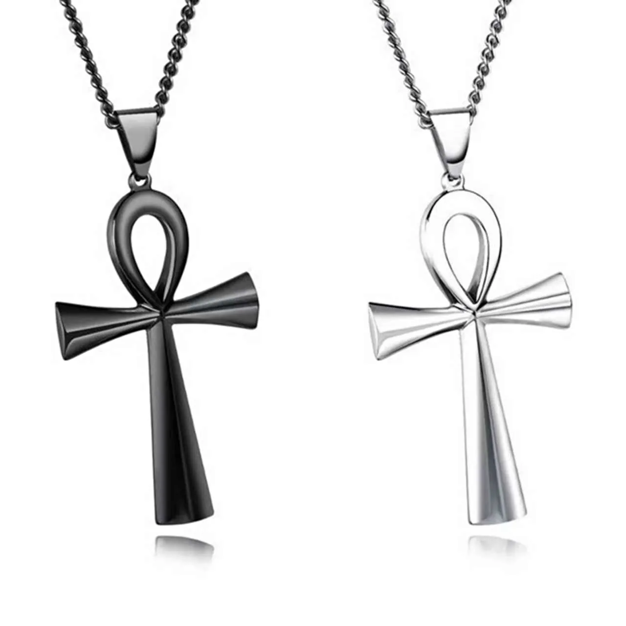 Amulet Pendant Egyptian Ankh Crucifix Necklaces Pendants Stainless Steel Symbol of Life Cross Necklaces Jewelry Gifts Chains