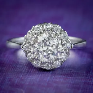 Antique Edwardian Diamond Cluster Ring 1.30ct Of Diamond Circa 1915