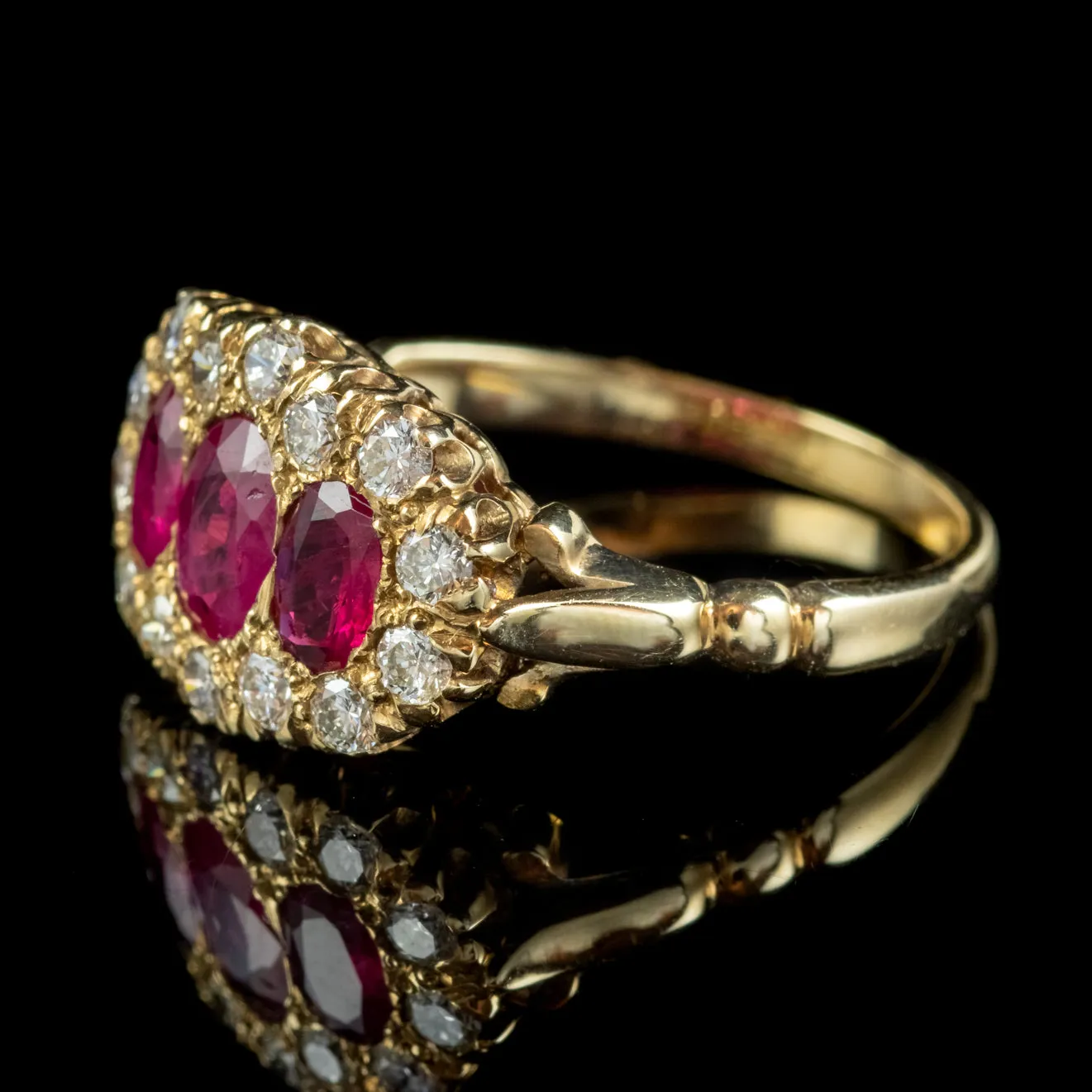 Antique Edwardian Ruby Diamond Cluster Ring 18ct Gold Circa 1901