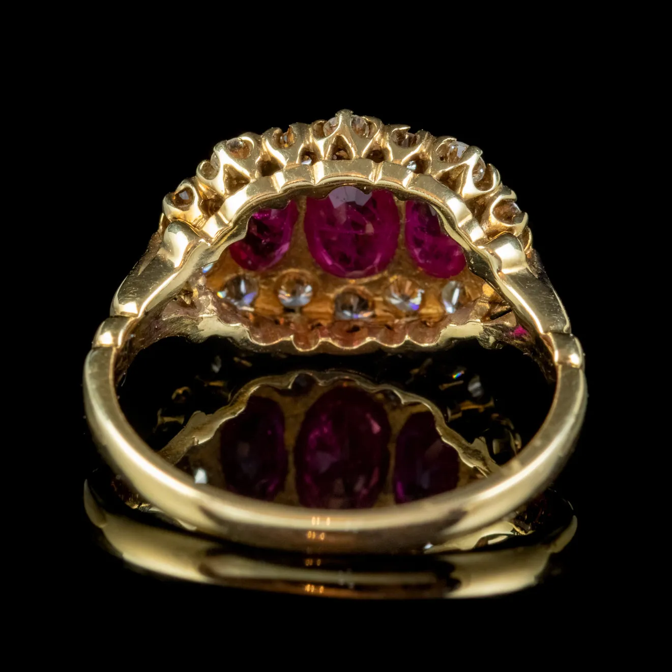 Antique Edwardian Ruby Diamond Cluster Ring 18ct Gold Circa 1901