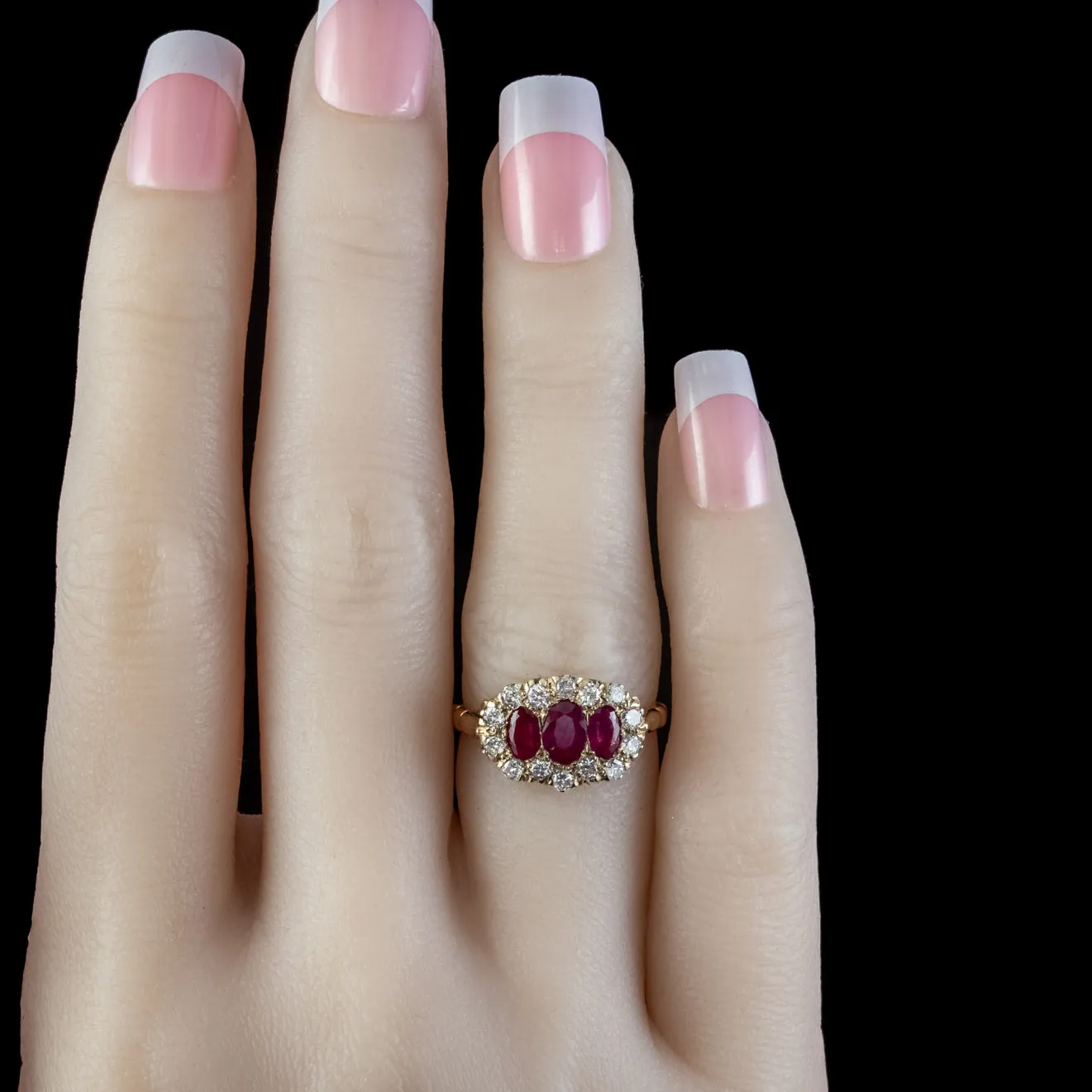 Antique Edwardian Ruby Diamond Cluster Ring 18ct Gold Circa 1901