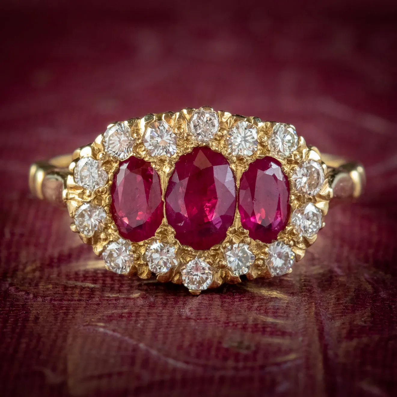 Antique Edwardian Ruby Diamond Cluster Ring 18ct Gold Circa 1901