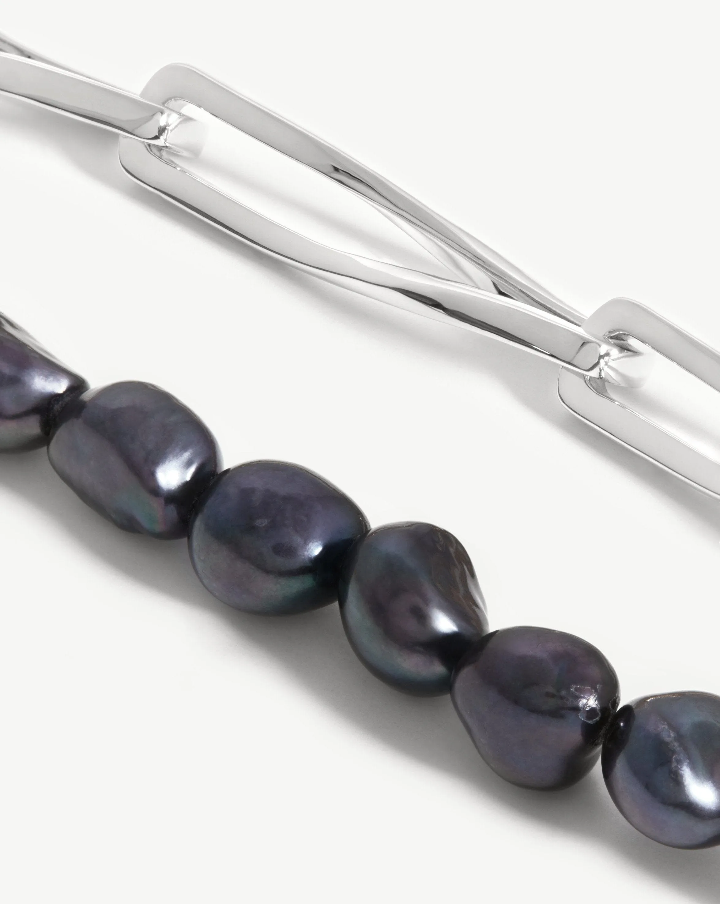 Baroque Pearl Twisted Link Necklace | Silver Plated/Grey Pearl