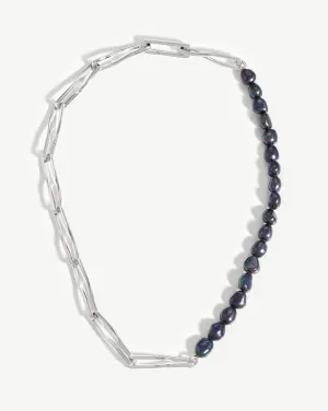 Baroque Pearl Twisted Link Necklace | Silver Plated/Grey Pearl