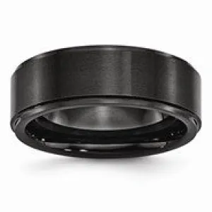 Black Ceramic Ridged Edge 8mm Brushed and Polished Wedding Band Ring