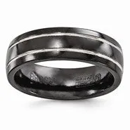 Black Titanium & Grey Grooved 7mm Wedding Band Ring