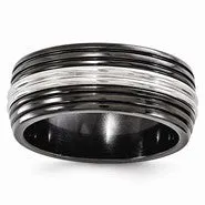 Black Titanium & Stainless Steel Polished 9mm Wedding Band Ring