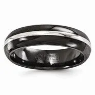 Black Titanium & Sterling Silver Inlay 6mm Wedding Band Ring