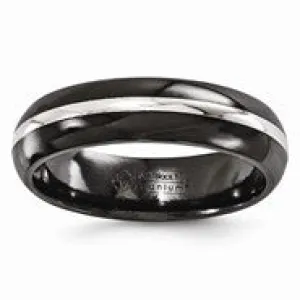 Black Titanium & Sterling Silver Inlay 6mm Wedding Band Ring