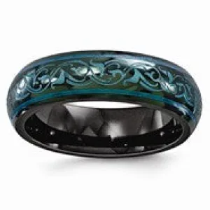 Black Titanium Domed Anodized Teal 6mm Wedding Band Ring