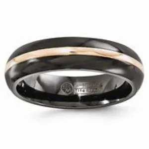 Black Titanium with 14k Rose Gold Domed 6mm Wedding Band Ring