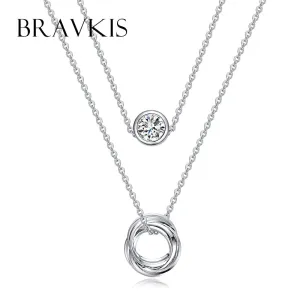 BRAVKIS double layer chain necklace crystal for women rhinestone charm necklaces pendants choker colar mujer jewelry BUN0119B