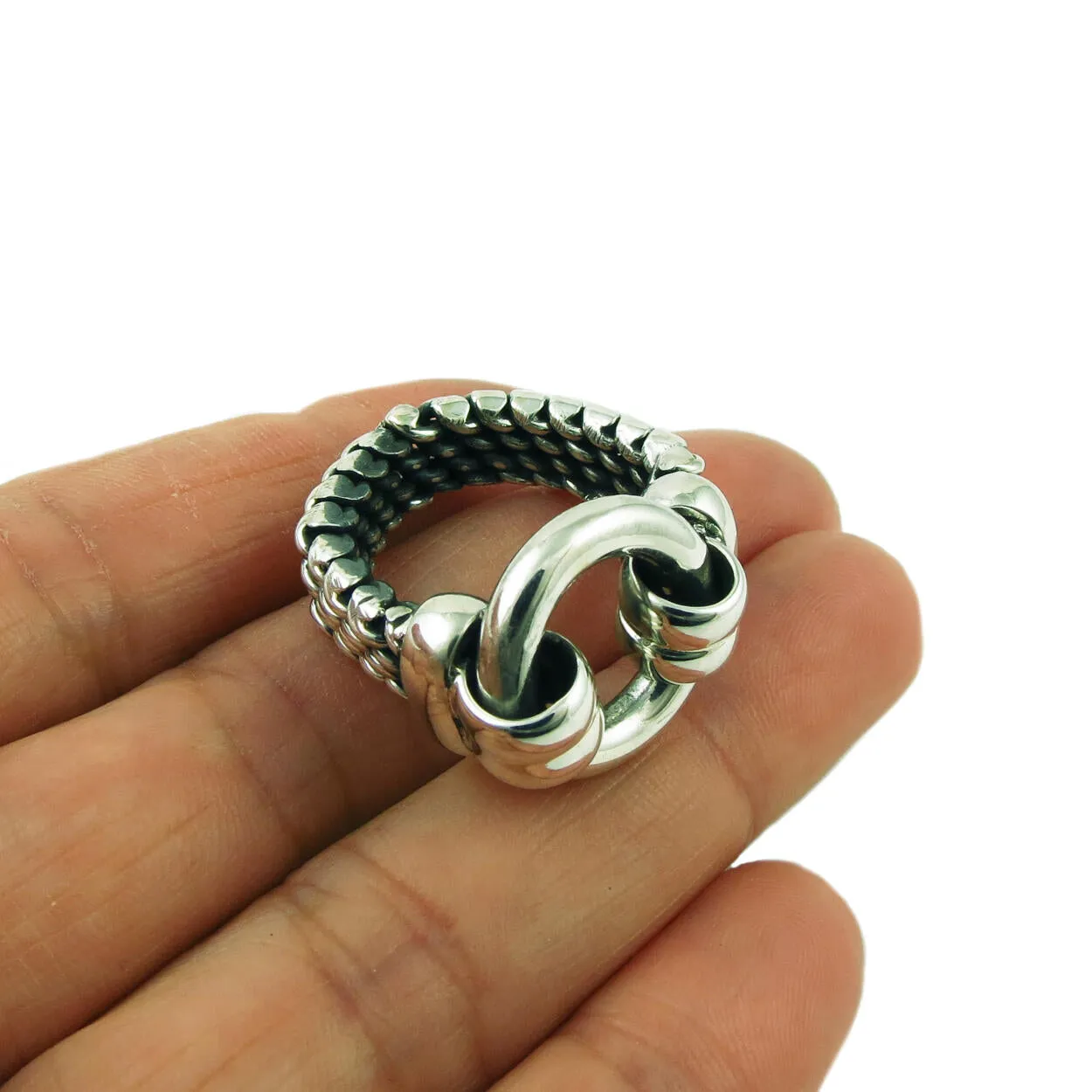 Chunky Herringbone Chain Sterling Silver Ring