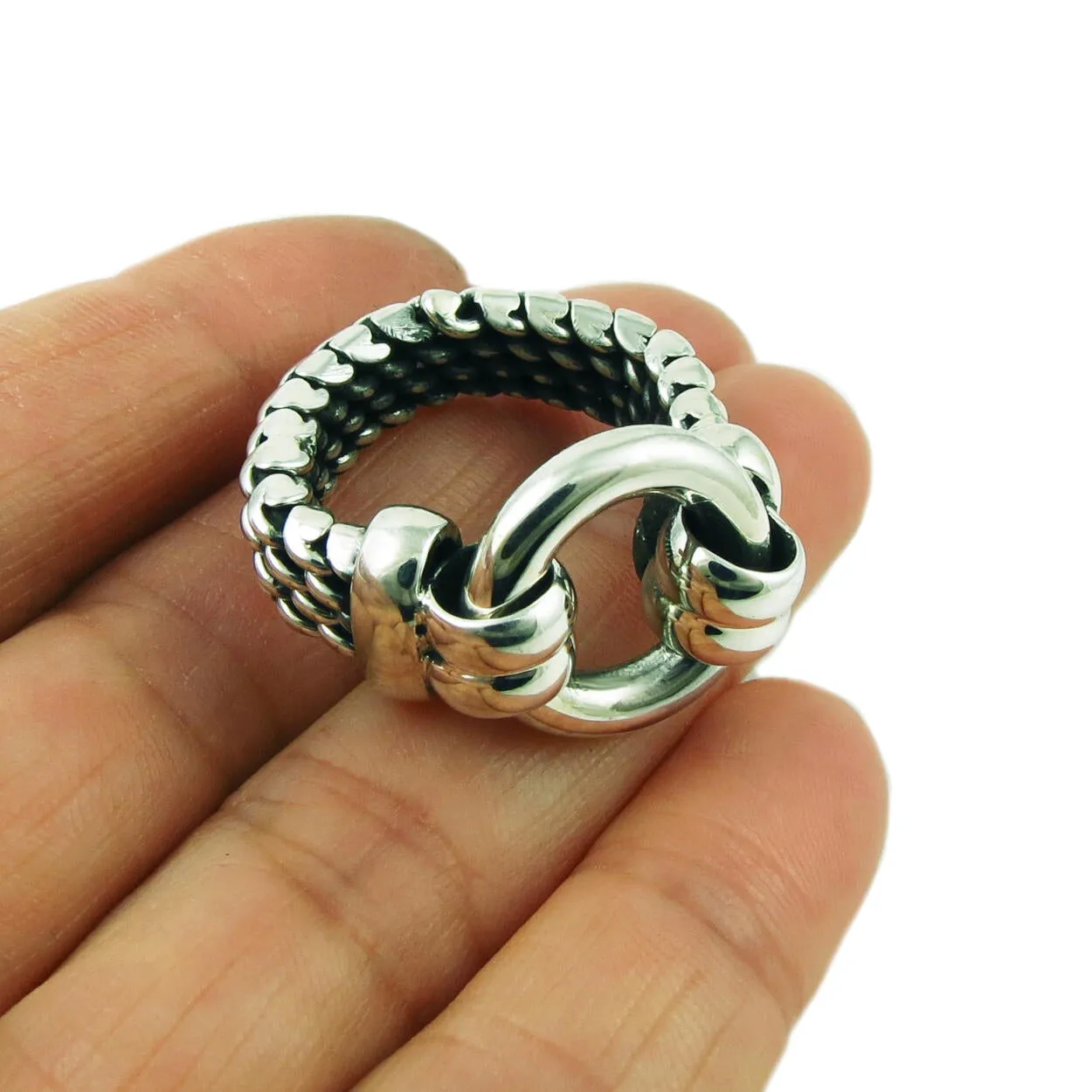 Chunky Herringbone Chain Sterling Silver Ring