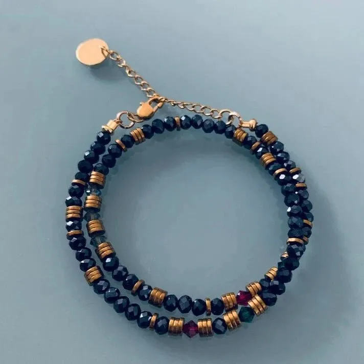 Clover Cuff Bracelet With Midnight Blue Pearls and Swarovski Stones Convertible Into a Necklace | Woman multi Rang Pearl Bracelet | Golden Bracelet