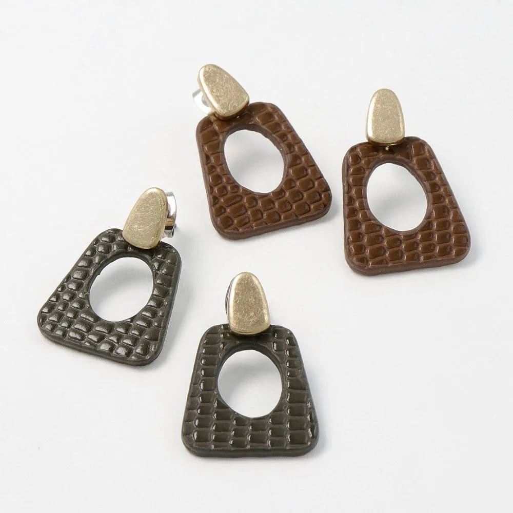 Crocodile Detail Square Earrings