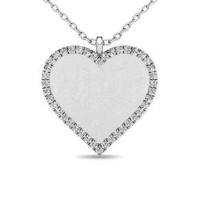 Diamond 1/8 ct tw Heart Disc Matt Finish Pendant in 10K White Gold