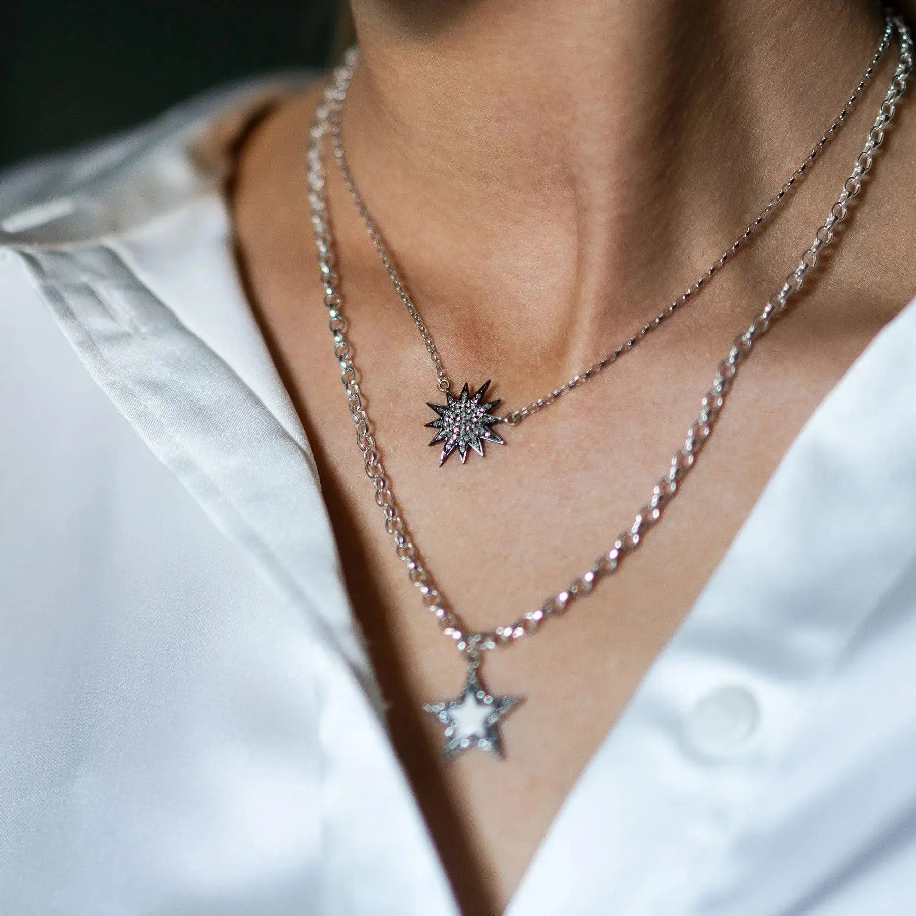 Diamond & White Gold Starburst Necklace