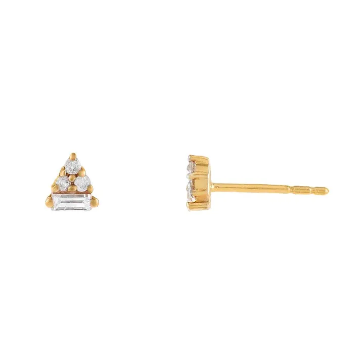 Diamond Baguette Triangle Stud Earrings