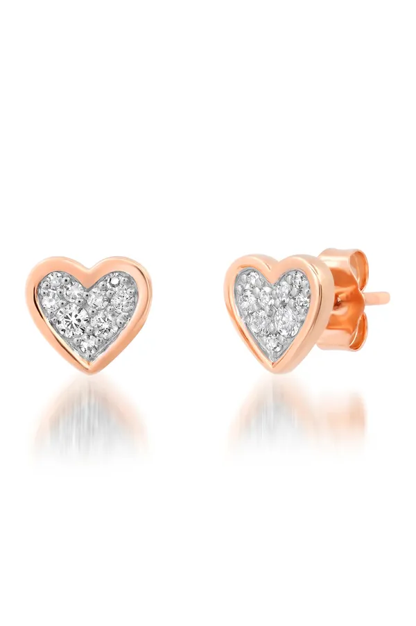 Diamond Bezel Set Heart Studs