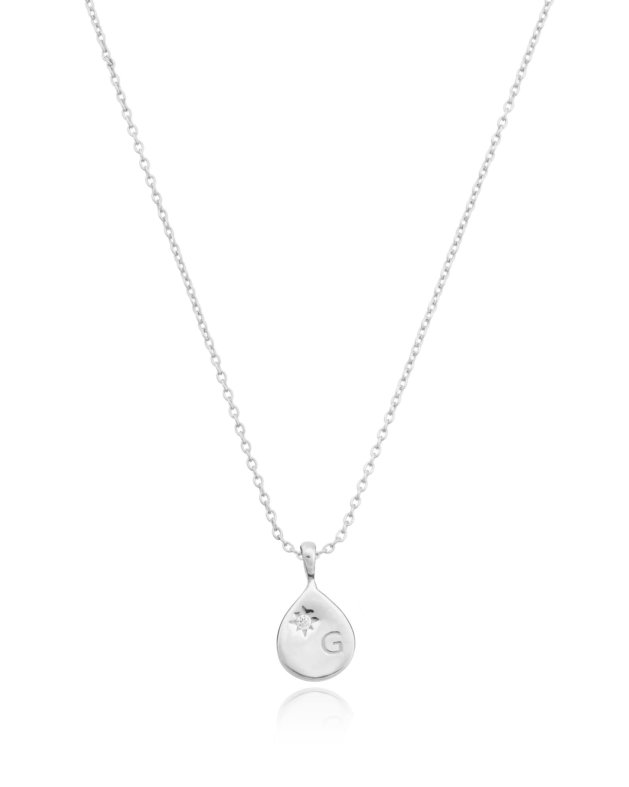 Diamond Drop Initial Necklace - 925 Sterling Silver