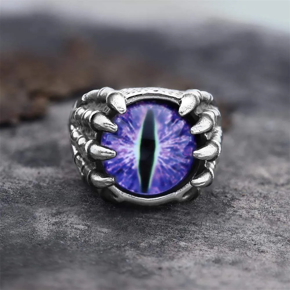 Dragon Eye Stainless Steel Skull Claw Ring