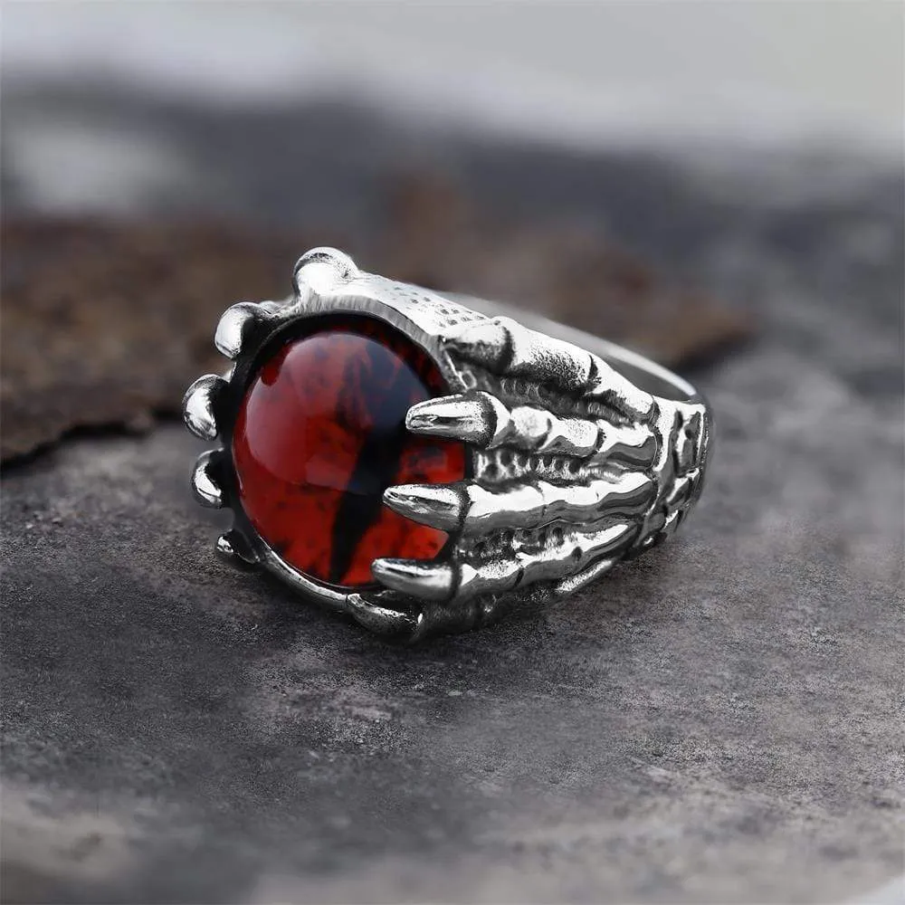 Dragon Eye Stainless Steel Skull Claw Ring