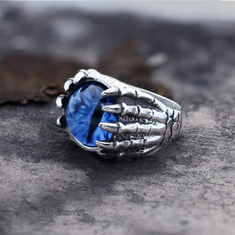 Dragon Eye Stainless Steel Skull Claw Ring