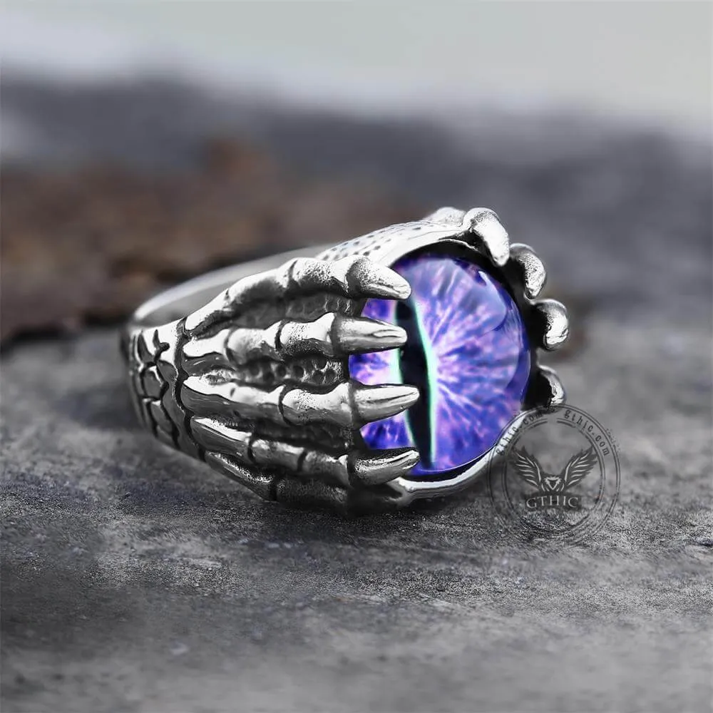 Dragon Eye Stainless Steel Skull Claw Ring