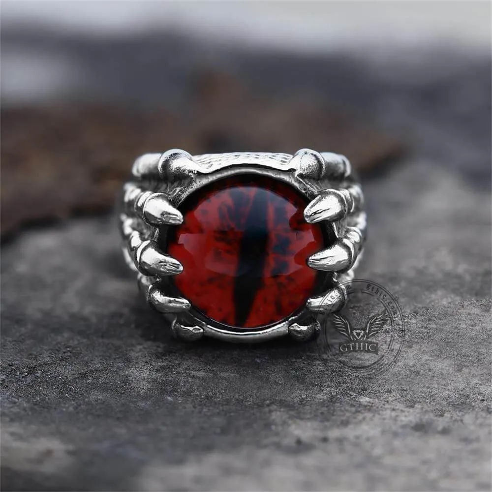 Dragon Eye Stainless Steel Skull Claw Ring