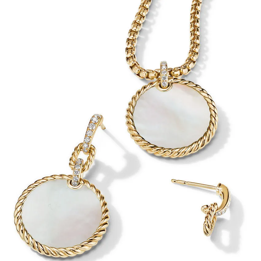 DY Elements Drop Earrings 18K Yellow Gold with Mother of Pearl and Pave Diamonds