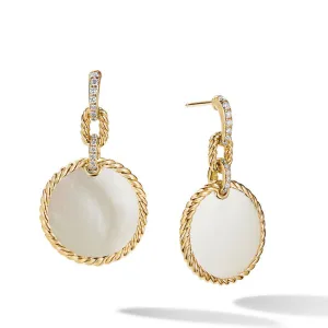 DY Elements Drop Earrings 18K Yellow Gold with Mother of Pearl and Pave Diamonds