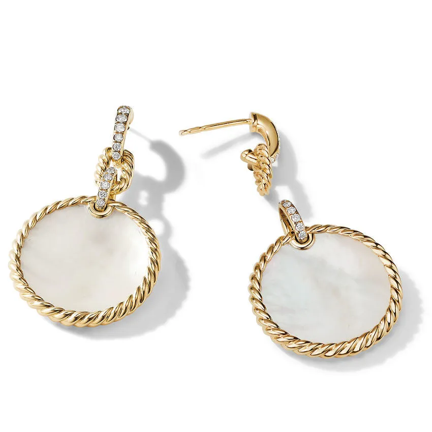 DY Elements Drop Earrings 18K Yellow Gold with Mother of Pearl and Pave Diamonds